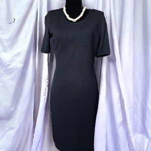 St. John Black Dress Santana Knit w/Scalloped Trimming Size 4